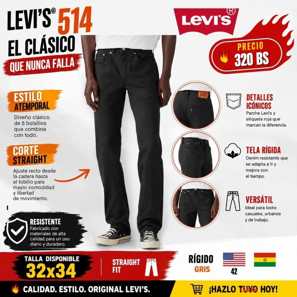 Pantalón Levis 514 Gris Oscuro