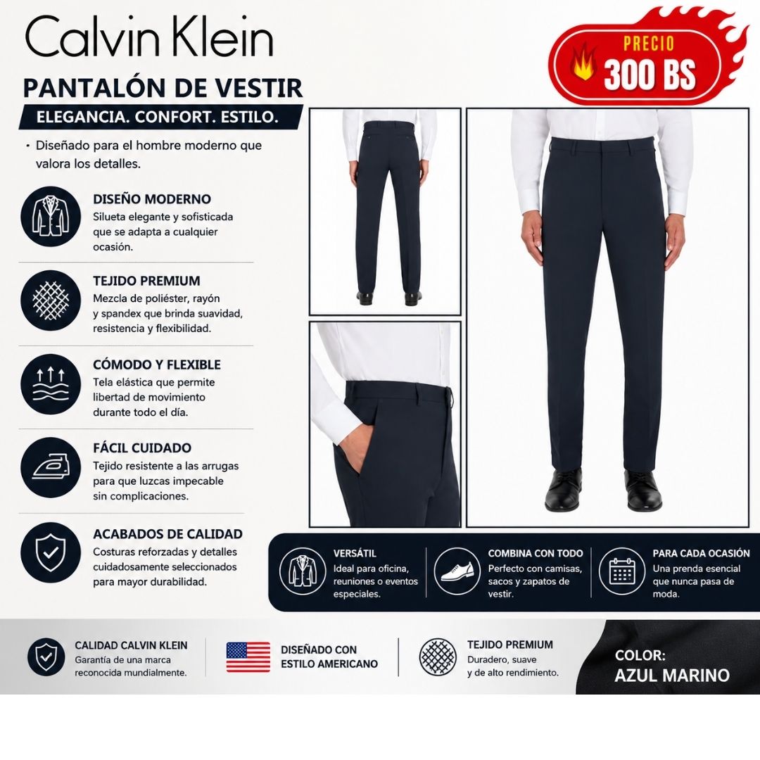 Pantalon de Vestir CalvinKlein Azul Slim Fit