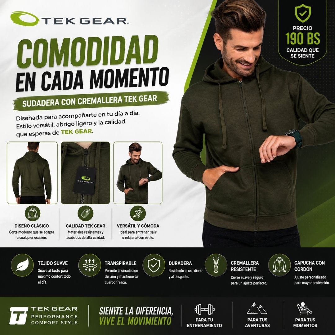 Sudadera con cremallera Tek Gear
